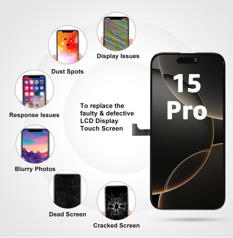 LL TRADER Screen Replacement for iPhone 15 Pro 6.1" LCD Retina FHD Display COF Touch Screen Digitizer with Repair Tool Kits, Waterproof Tape, Screen Protector (Truetone programable) - Image 2